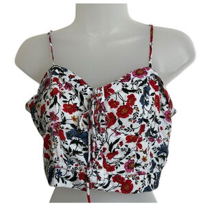 American Eagle Crop Top Womens Medium Lace UpFloral Babydoll‎ Smocked Corsette